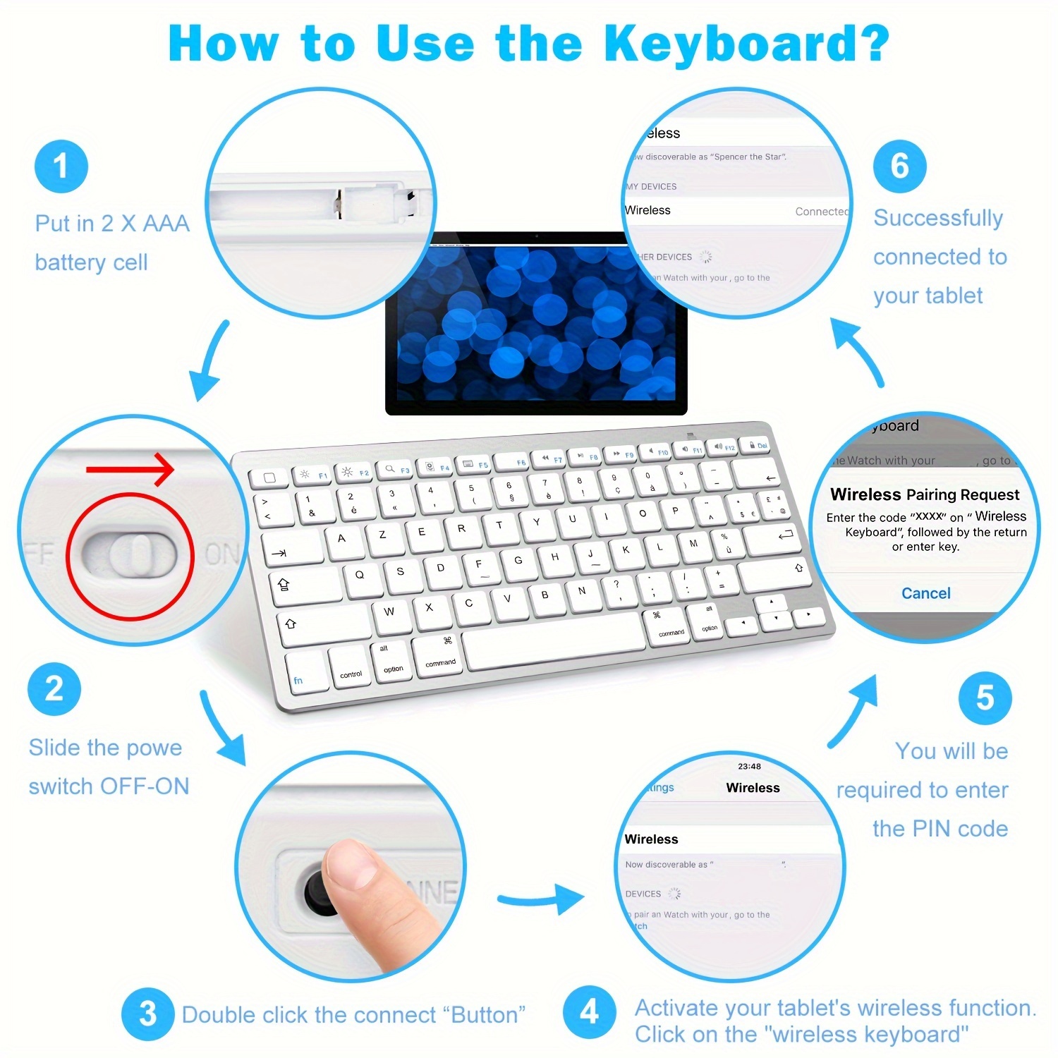 Wireless keyboard, stylish and slim scissor-switch keyboard, wireless keyboard, mini keyboard, computer keyboard.