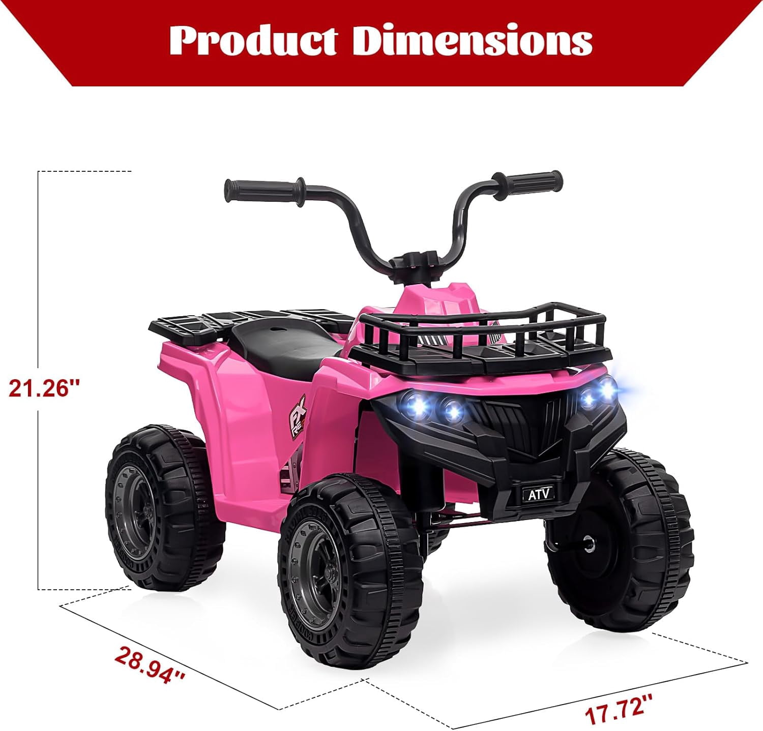 Trilenars 12V ATV Electric 4 Wheeler in Pink with LED Lights,Pink