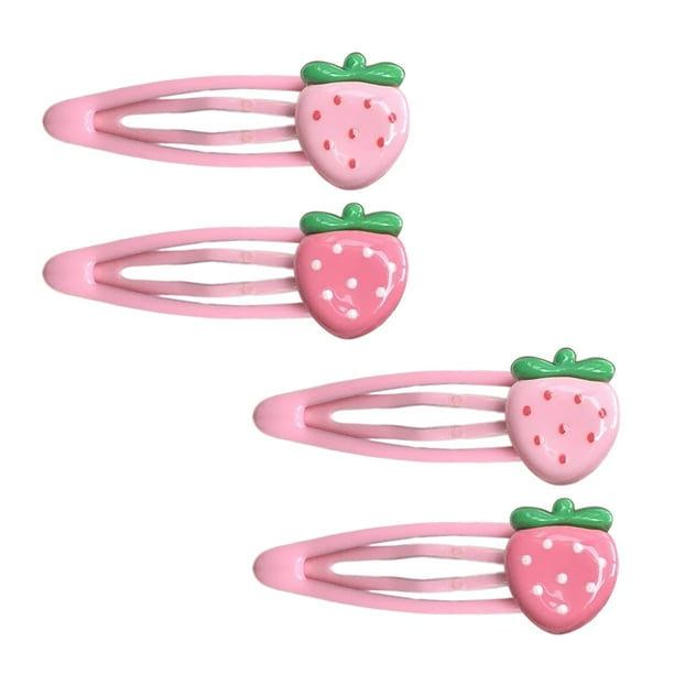 Pinzas para el pelo de fresa para niñas – 4 pinzas para el pelo de metal rosa, pasadores para el pelo, accesorios rosas para niñas, niños y adolescentes, regalos