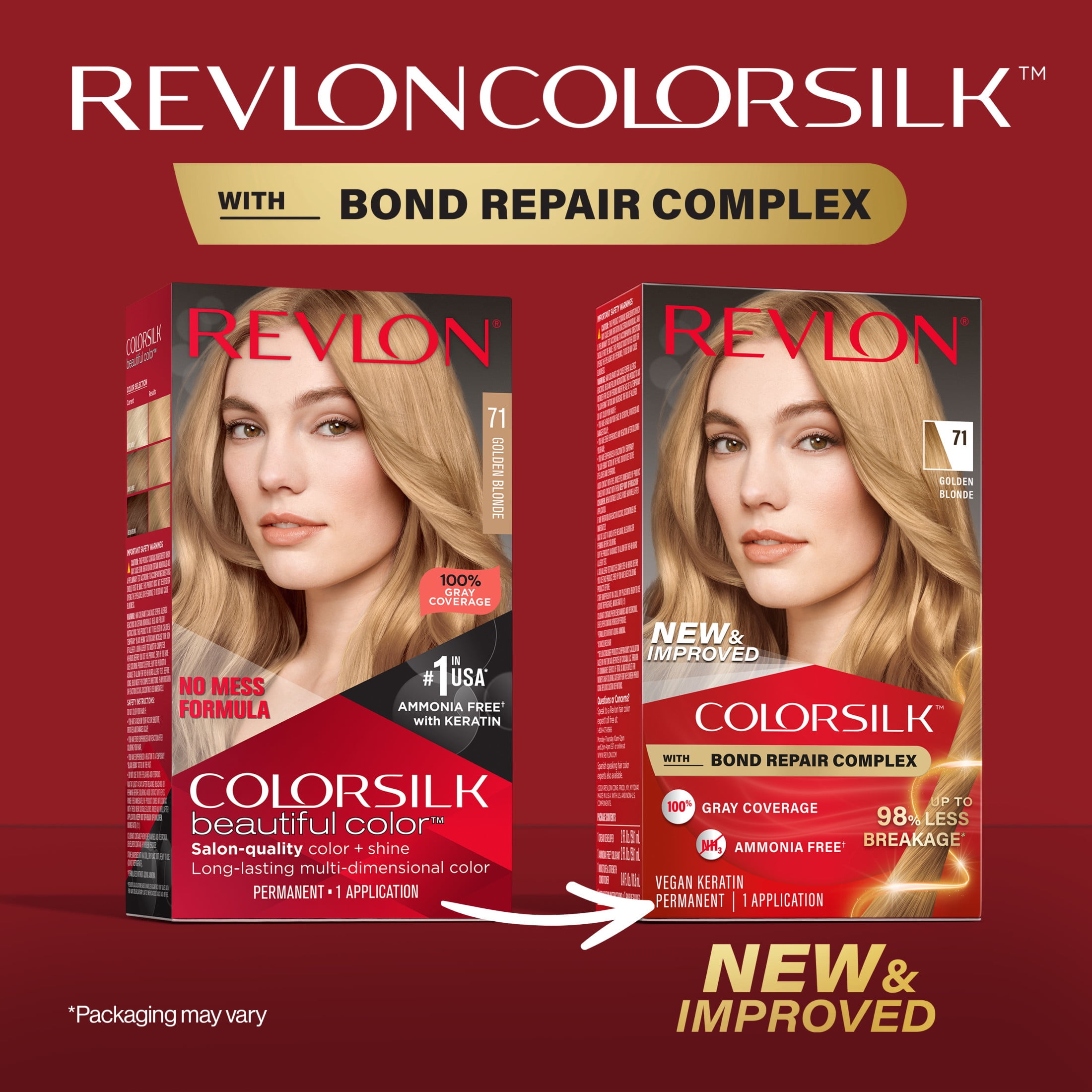 (3 pack) Revlon ColorSilk Permanent Hair Color, Bond Repair Complex, 71 Golden Blonde, 1 pack  (图4) (3 pack) Revlon ColorSilk Permanent Hair Color, Bond Repair Complex, 71 Golden Blonde, 1 pack  (图4)