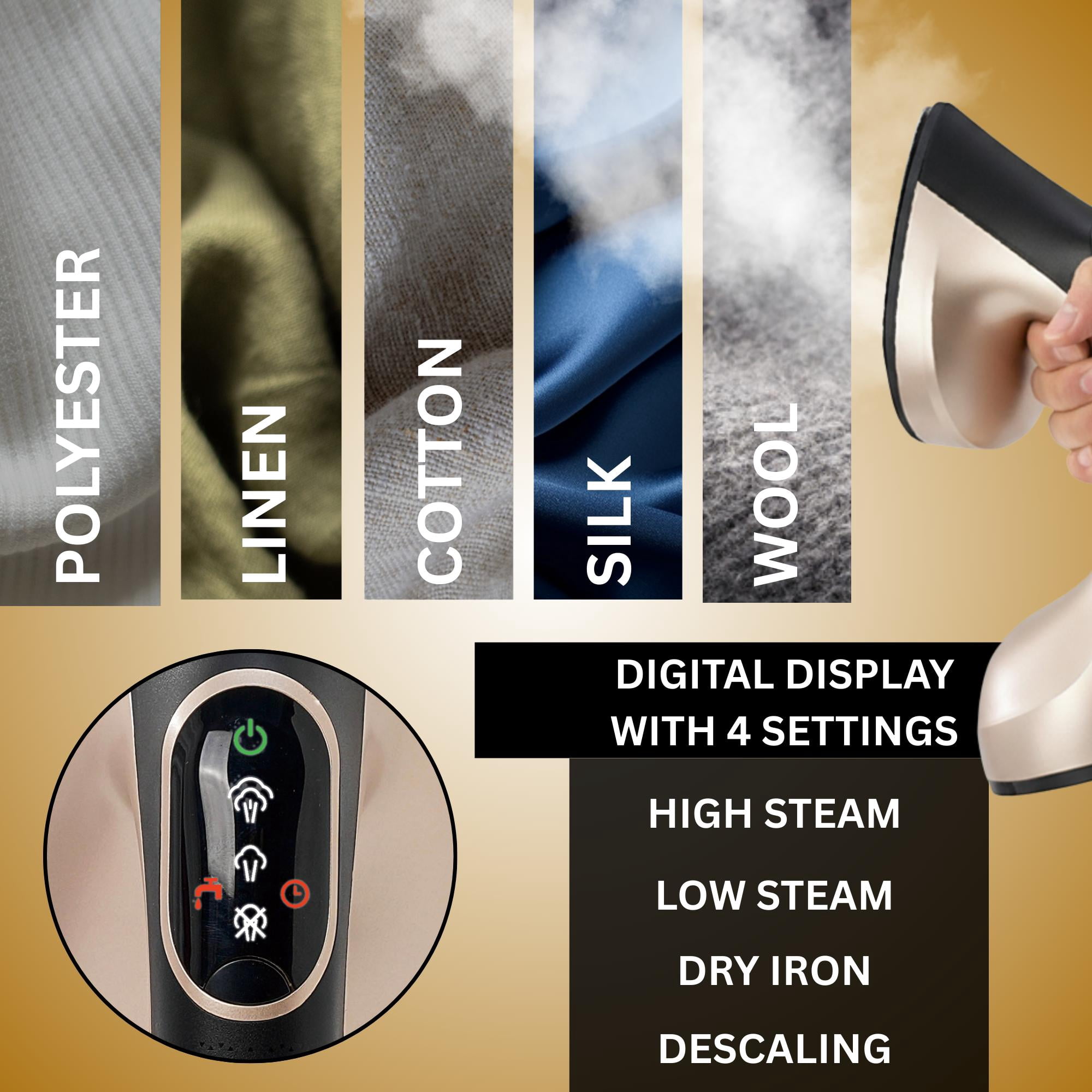 1600W True & Tidy Gold XL Iron and Steamer with Digital Screen and Detachable Ironing Plate