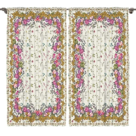 Floral Frame Bouquet Harem Oriental Style Decor Design Print Curtain 2 Panel (Best Curtains Design Photos)