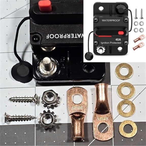 Nilight 40A Circuit Breaker Resettable 12-48V DC Manual Reset w/Copper Wire Lugs Surface Mount Overload Protection for Car Audio Sound Amplifier System RV Marine Boat Truck