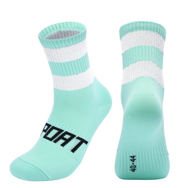 Cotton Reflective Cycling Socks High-Visibility Breathable Athletic Socks Bike Riding Running Socks for Men and Women Mint green