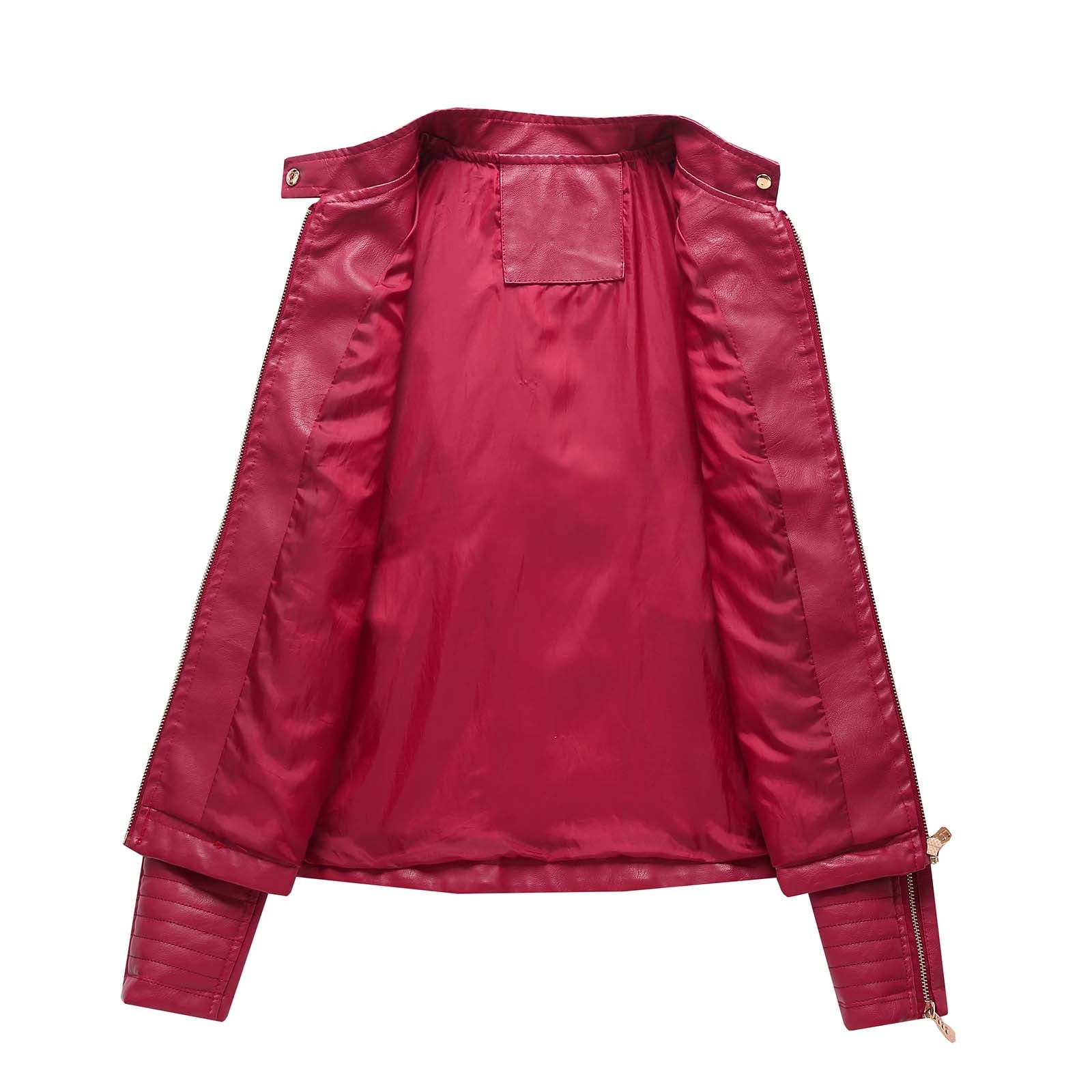 Lovskoo Women Faux Leather Jacket Moto Biker Coat Trendy Jacket Solid Long Sleeve Zipper Pocket Outerwear Tops Short Coat Burgundy