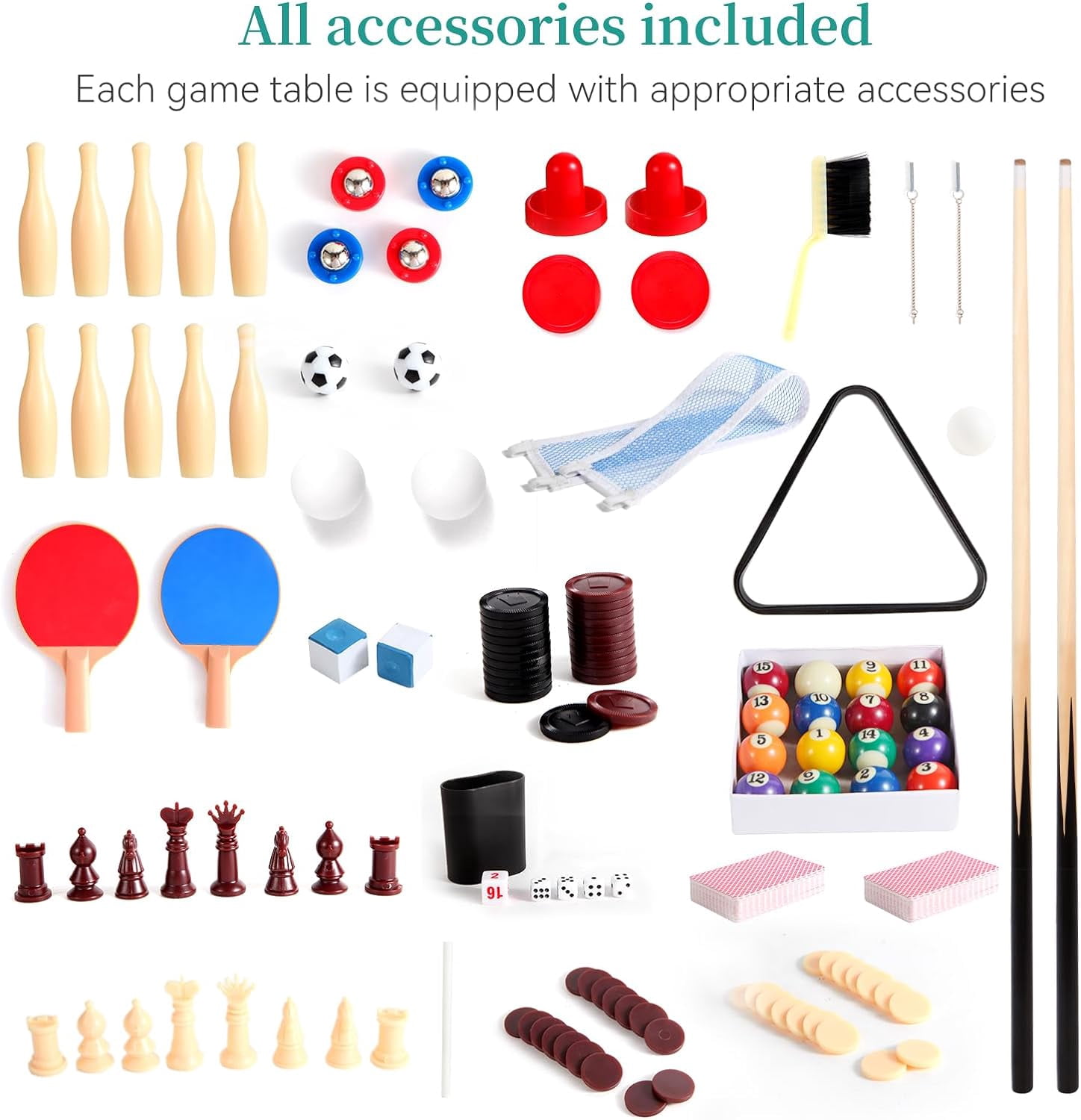Rioloiuy 12-in-1 Combo Game Table Set for Home, Multi-Game Table for Adults Kids with Hockey, Foosball, Pool, Shuffleboard, Ping Pong, Chess, Checkers, Bowling, and Backgammon