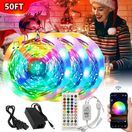 50ft LED Strip Lights Ultra Long App Control LED Light Strips with Remote 5050 RGB LED Lights for Bedroom Music Sync Color Changing 24V Strip Light