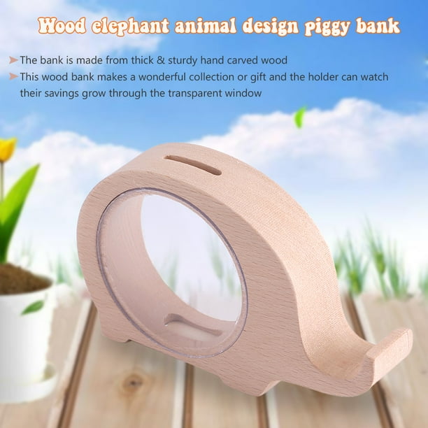 1 alcancía de madera con forma de elefante, hecha a mano, para guardar monedas, regalo decorativo para niños.