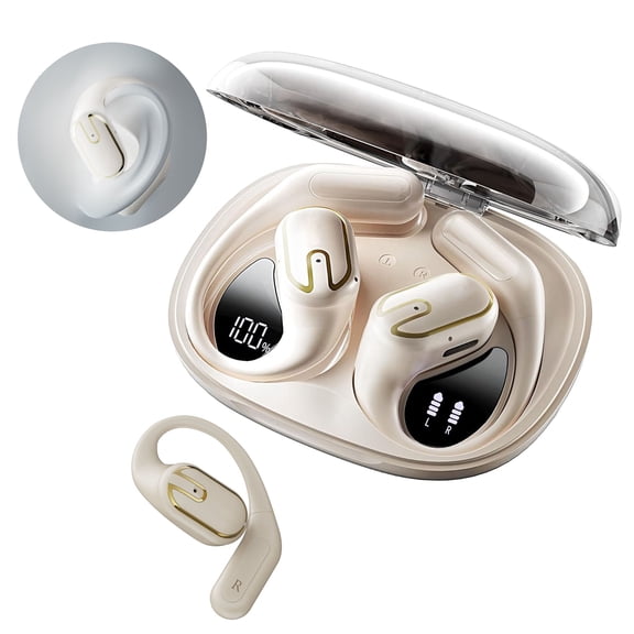 Open Ear Headphones, TPUFO Bluetooth 5.4 Earphones Stereo Sound, Wireless Headphones 80 Hours Playback, Clear Calls, IPX7 Waterproof Open Ear Earbuds with 18.2mm Drivers
