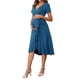 thumbnail image 4 of Vestido de Maternidad con Envoltura para el Día de la Madre, Escote en V, Dobladillo con Volantes, Semi Formal, Fotos de Fiesta, Cóctel, Vestidos para Embarazadas, Azul Lago M, 4 of 6