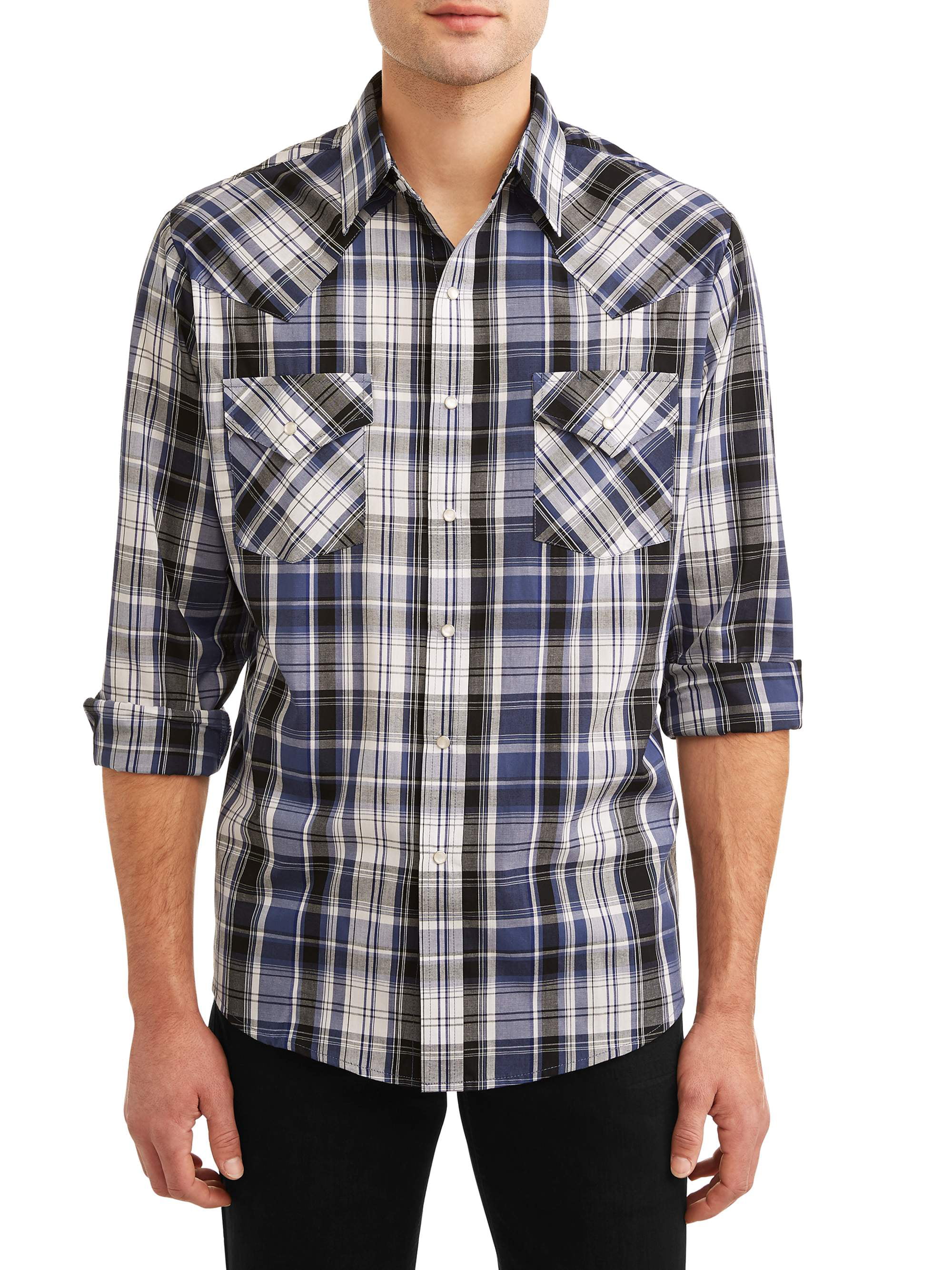 Plains Men's Long Sleeve Plaid Western Shirt, up to Size 4XL - Walmart.com