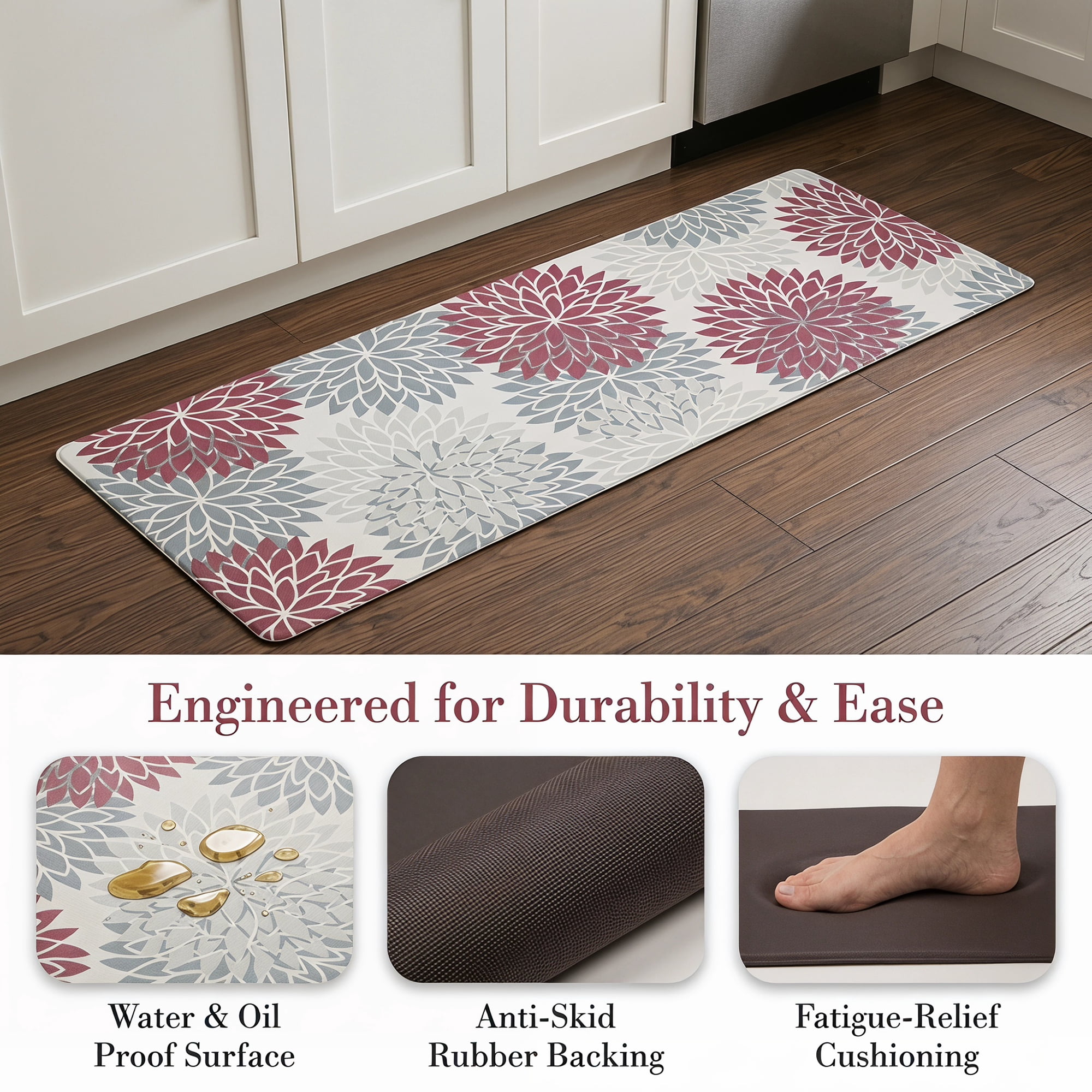 Unique Bargains Ergonomic Kitchen Mats Red 47" x 17"