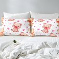 thumbnail image 4 of Erosebridal Pig Bed Sheet Set Lovely Animals Pattern Decor Bed Sheets Square Faced Little Pigs Bedding Set Cute Hearts Print Fitted Sheet with 2 Pillowcase 3Pcs Bedding Queen, 4 of 5