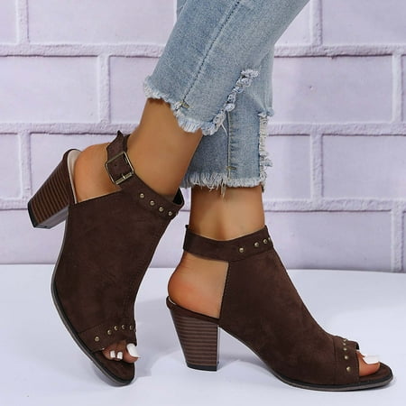 

Women s Fashion Peep Toe Booties Metal Buckle Fish Mouth 6.5CM Middle Heels Shoes Dress Sandals