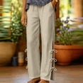 thumbnail image 6 of Chbgutlmr Pants for Women Straight Leg Split Hem Tie Side Elastic Waist Trousers Casual Loose Trendy Solid Color Pants[3XL,Khaki], 6 of 6