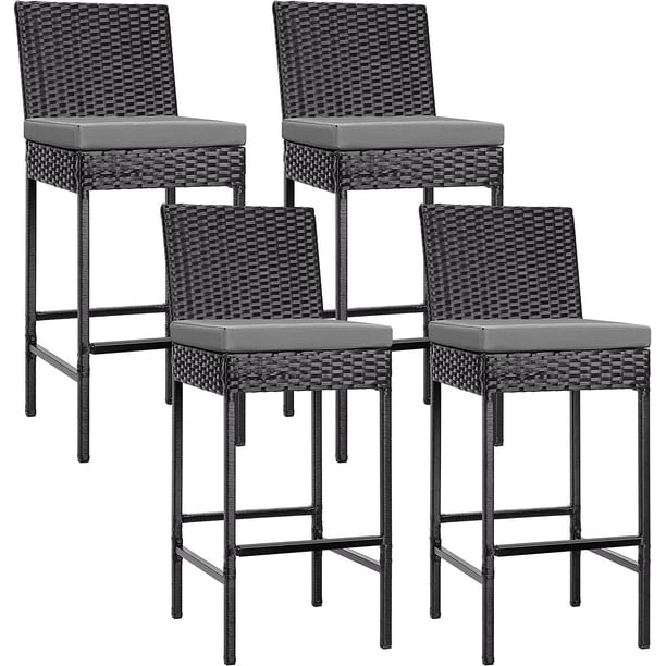 VIVOHOME Outdoor Wicker Bar Stools Set of 4, Patio Rattan Furniture