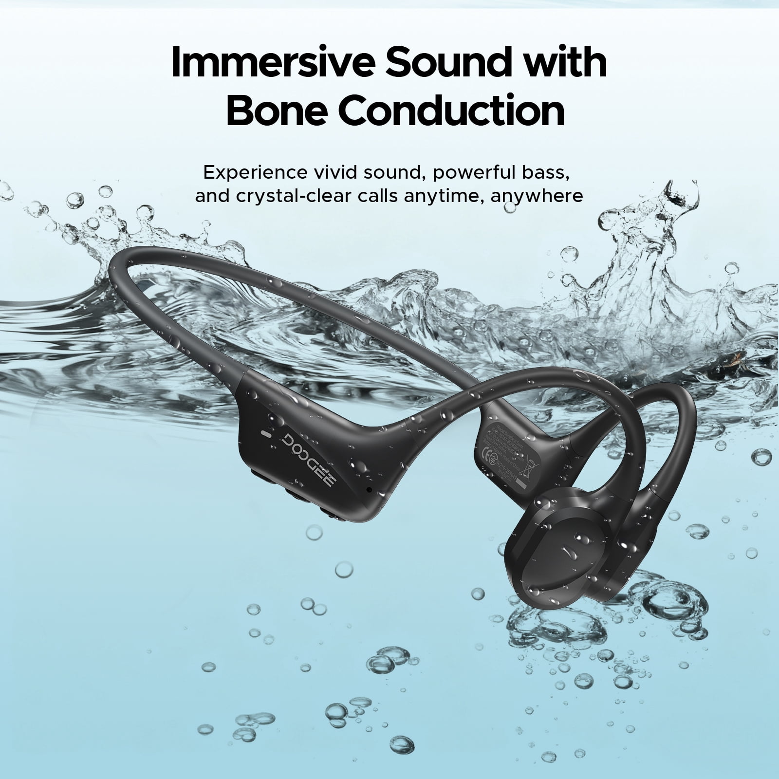 DOOGEE Bone Conduction Headphones, IP68 Waterproof Swimming Headphones Wireless Bluetooth 5.4, Skin Friendly Silicone, 32GB MP3 Mode, Sport Open Earphones for Underwater, Running, Cycling