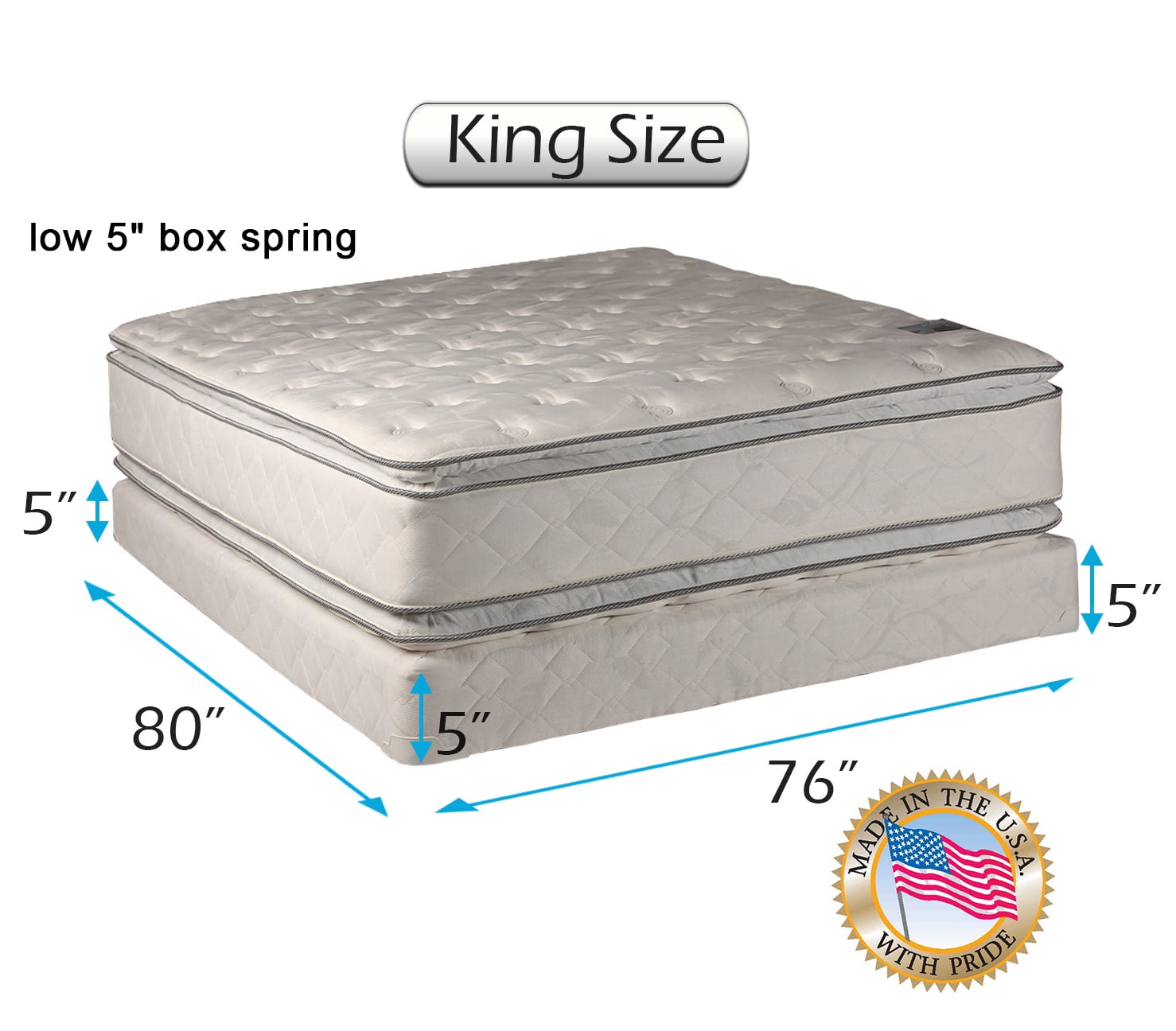 Dream Solutions King Size Double Sided Pillowtop Mattress and Box Spring Set Enhanced Cushion Support Fully Assembled Walmart