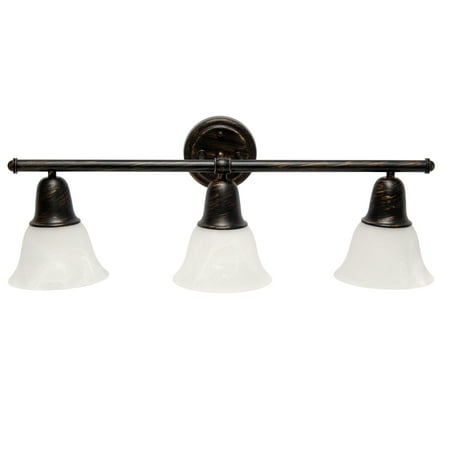 Lalia Home 3 Light Metal and Alabaster White Glass Shade Vanity, Oil Rubbed Bronze