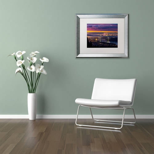 Trademark Fine Art 'West Vancouver Sunrise' Canvas Art by Pierre Leclerc, White Matte, Silver Frame