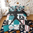 thumbnail image 3 of Erosebridal Teal Black Baseball Twin Bedding Sets, Sport Bedding Comforter Set for Boys and Girls, Black Reversible 7-Piece, 3 of 6