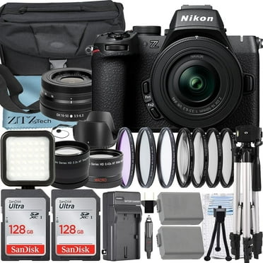 Nikon Z50 II Mirrorless Camera with NIKKOR Z DX 16-50mm VR Lens   2 Pack 128GB SanDisk Memory Card   Case   LED Flash   Tripod   ZeeTech Accessory Bundle