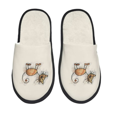 Balery Brown Cat Cartoon Slient Indoor Furry Fleece Comfort House Shoes Soft Non-Slip Home Shoes Cotton slippers House Slippers-- Medium