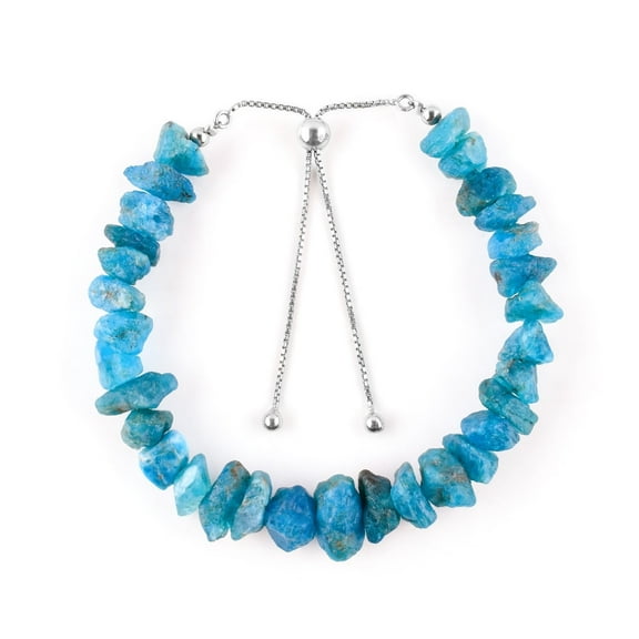 Natural Raw Neon Apatite Gemstone Bolo Bracelet, Rough Stone, Handmade Jewelry, Chakra Healing Crystals, Birthstone, Gift for Women, 925 Sterling Silver Adjustable Silder Chain