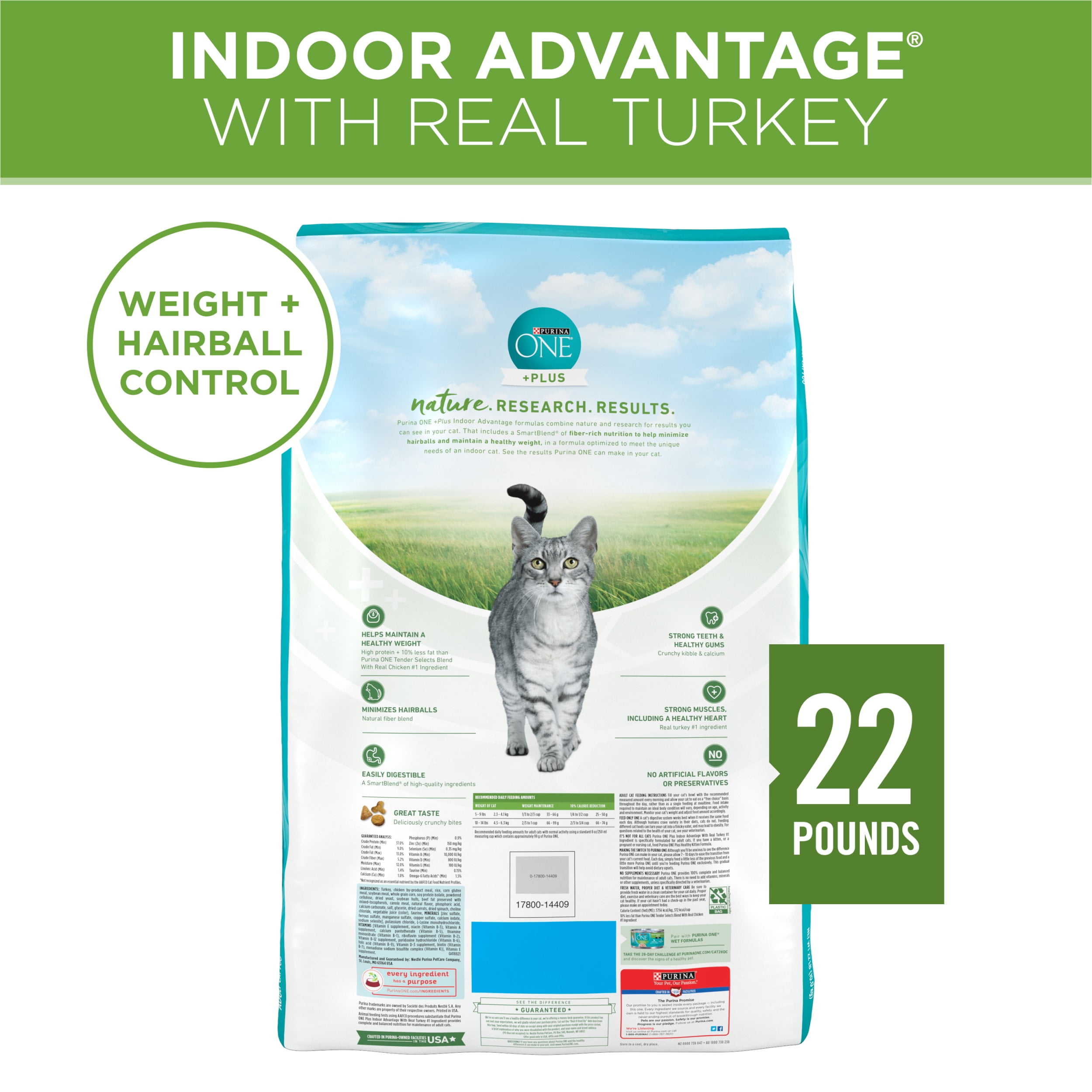 Purina ONE Indoor Advantage, Low Fat, Weight Control, +Plus Natural Dry Cat  Food, 16 lbs.