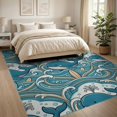 thumbnail image 3 of ODIKA 8'x10' Washable Area Rug Bathroom Playful Marine Creature Curling Nautical Ocean Funky for Dining Room, Large Office, Lounge, Non-Slip Chair-Friendly Mat, 3 of 7