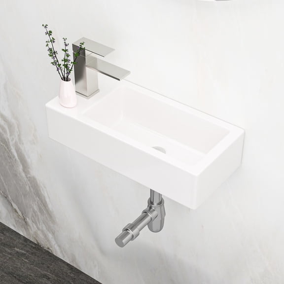White Ceramic Wall Mount Bathroom Sink - 14.38x7.16 Inch Rectangular, Stain , Low Water Absorption, Acid Resistance, Modern Glamorous With Faucet Hole 14.38"l X 7.16"w 3.47"h Mounted Sink, Stain-,