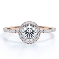 JeenMata 1.25 Carat Round Cut Engagement Ring Halo Pave in 18K Rose Gold Plating over Silver