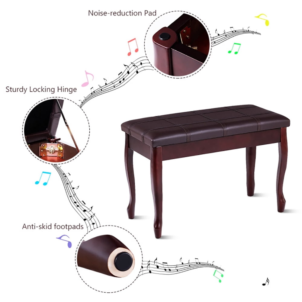 CIPACHO Solid Wood PU Leather Piano Bench with Storage, Musical Instrument Toy Stool, Brown