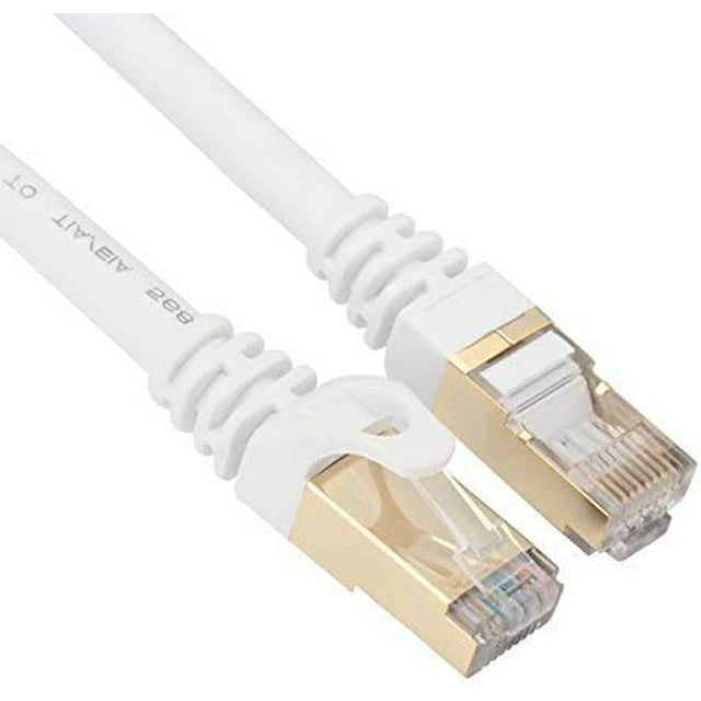 Câble Ethernet RJ45 Blanc 75 Pieds S/FTP Chat Plaqué Or 10 Gigabit Patch Réseau