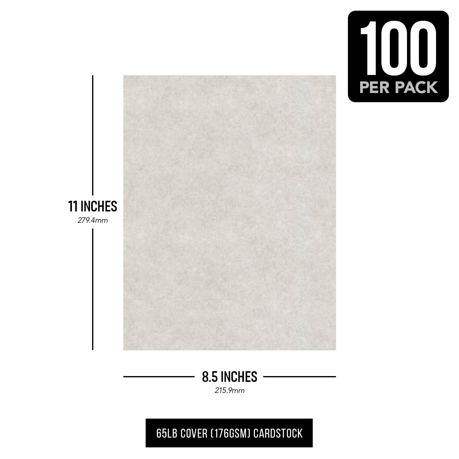 Smoke Gray Stationery Parchment Recycled Cardstock Paper | 65lb Cover (176gsm) Card Stock | 8.5” x 11” inches | 100 Sheets per Pack