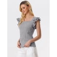 thumbnail image 4 of Top de verano a cuadros para mujer Blusa de manga con volantes y cuello cuadrado Negro L, 4 of 4