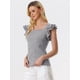 thumbnail image 4 of Top de verano a cuadros para mujer Blusa de manga con volantes y cuello cuadrado Negro L, 4 of 4