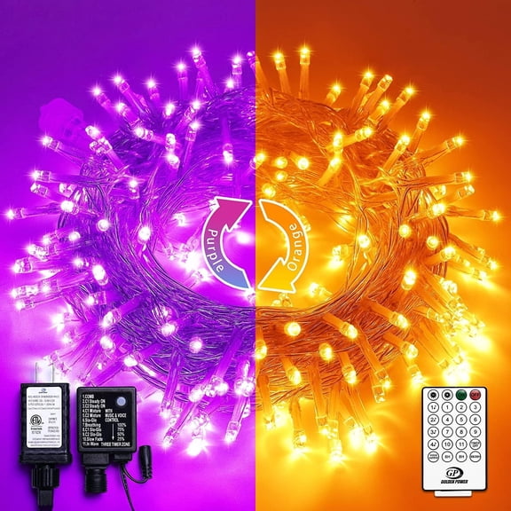 Purple & Orange Halloween Lights, 66ft 220 LED Halloween String Lights Connectable with Timer, 11 Modes Outdoor Halloween Lights, Plugin Lights Waterproof for Outside Spooky Decoration