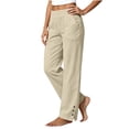 thumbnail image 5 of Linen Pants for Women High Waist Straight Dress Wide Leg Pants Business Casual Summer Beach Trousers with Pockets, 5 of 6