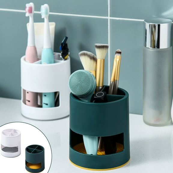 Toothbrush Holder with Drainage and 4 Compartments for Bathroom Countertop Organizer – Razor, Cosmetic Brush, and Toothpaste Storage