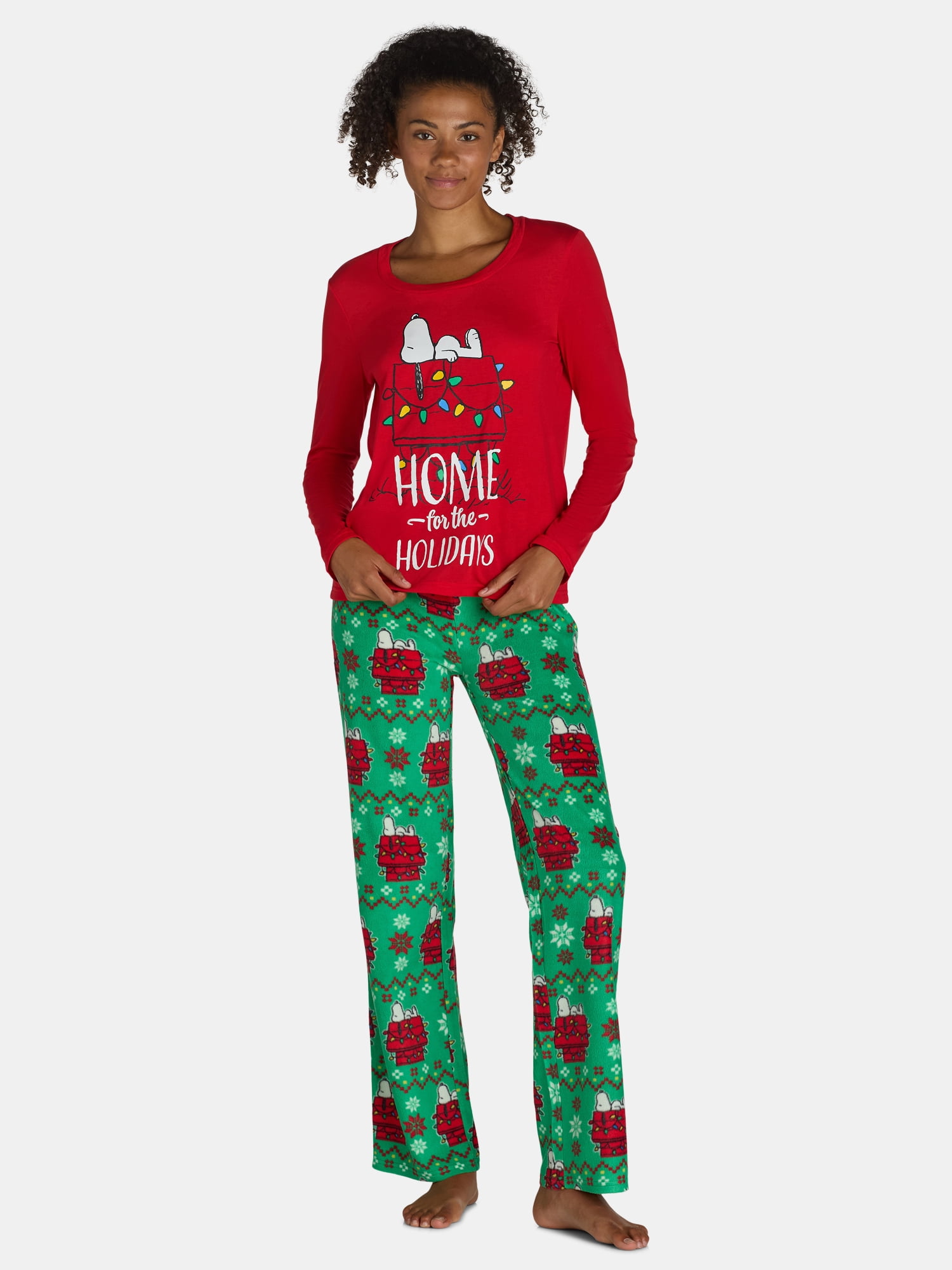 Peanuts Snoopy Women’s Home for the Holidays Matching Family Pajamas Set, 2-Piece, Sizes XS-3XL
