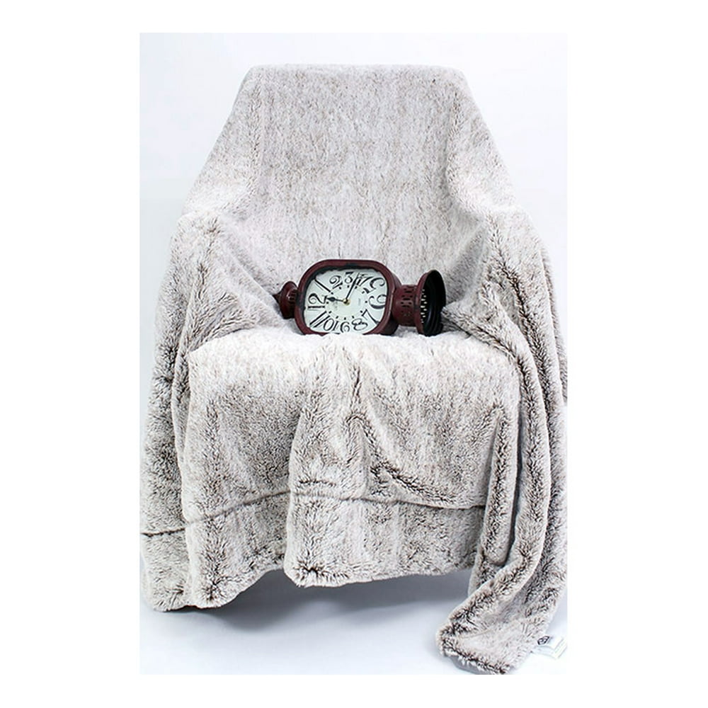 Luxury Grey Faux Fur Throw Blanket and Back Fleece