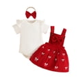 thumbnail image 2 of Toddler Outfits for Girls 3 Piece Solid Print Crew Neck Short Sleeve Romper And Bow Suspender Skirts Headband Girls' Clothing Sets Red 6 Months-9 Months, 2 of 8