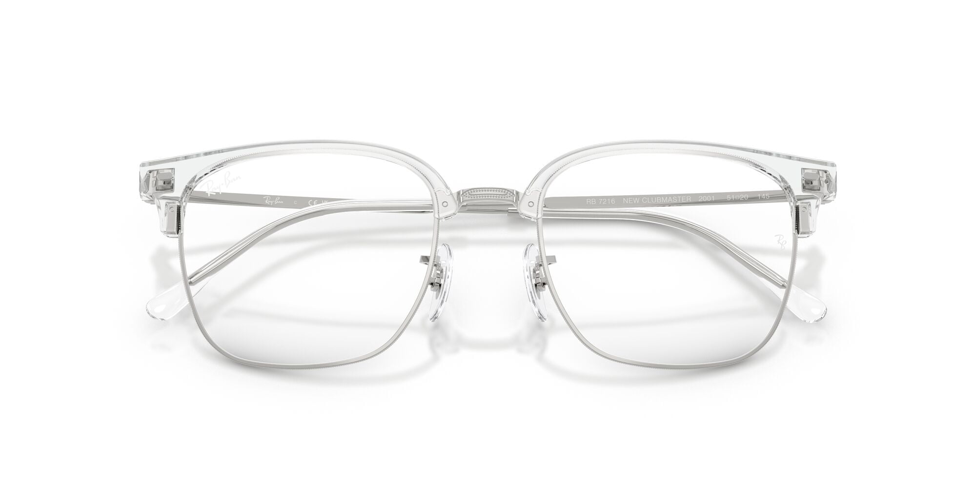 Ray-Ban Unisex Size 51 New Clubmaster Prescription Eyeglasses, Transparent on Silver/Demo Lens