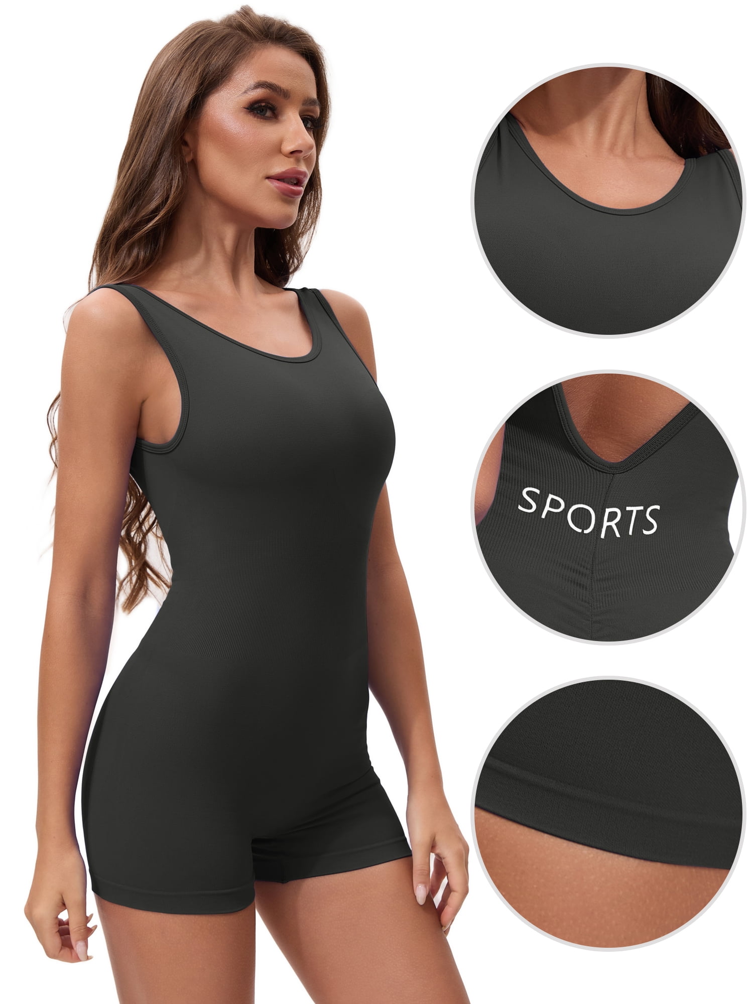 DARING DIVA Women's Jumpsuits Backless Tummy Control V Back Romper M Dark Grey