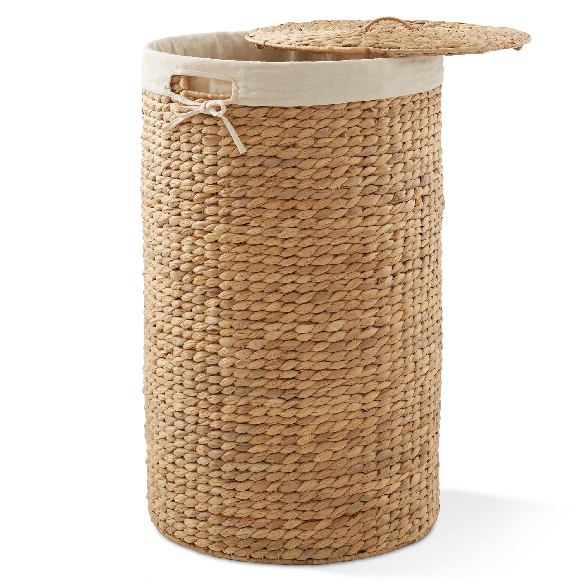 Villacera 2-Pack Handmade Wicker Laundry Hampers | Water Hyacinth Baskets With Lid & Removable Bag