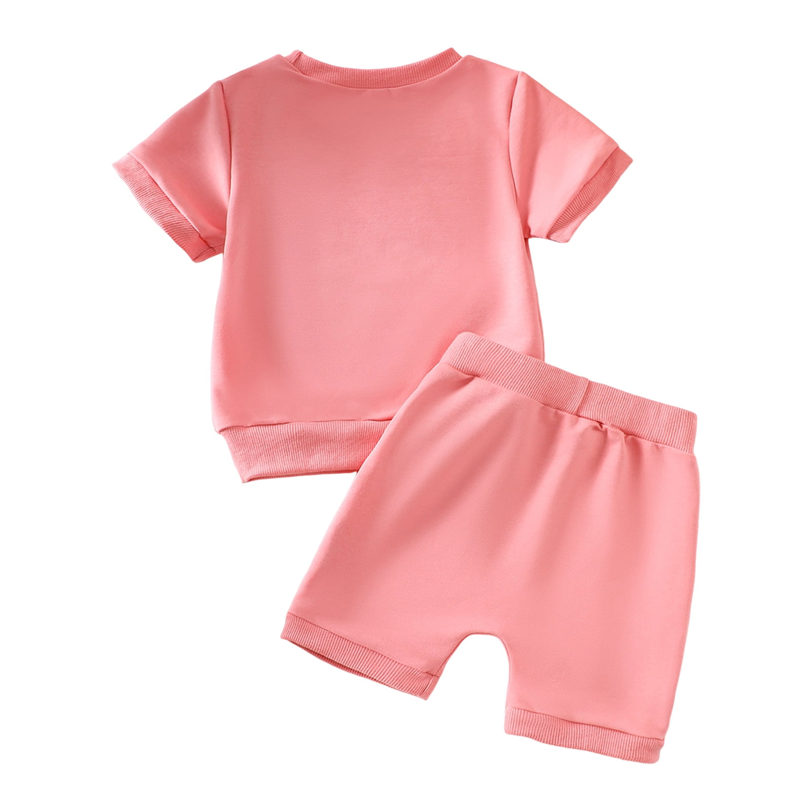Faraee Toddler Girls Clothes Embroidery Cotton Summer Outfit Baby Kids Short Sleeve T-Shirt Tops Drawstring Pockets Shorts Clothing Set 3 6 12 18 24 Months 2t 3t Pink