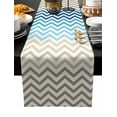 thumbnail image 2 of Blue Brown Cotton Linen Long Table Runner 13 x 108 inch Modern Chevron Waves Khaki Geometric Stripes Non-slip Rectangular Dining Table Decor for Wedding Party Holiday Dinner, 2 of 8