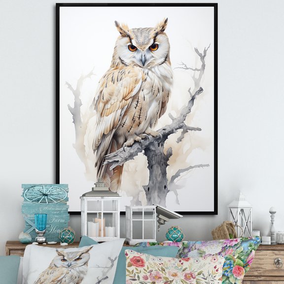 Designart "The Majestic Owl'S Wise Watch" Animals Owl Floater Framed Canvas Wall Art