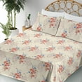thumbnail image 3 of Ambesonne Vintage Floral Fitted & Flat Sheet with Shams 4 Pcs Set, Delicate Bees Botany, Queen, Cream Dark Coral Dark Tan, 3 of 5